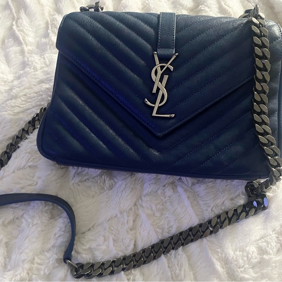 Saint Laurent Blue Crossbody Bag with Chevron Quilting - Picture 1 of 5